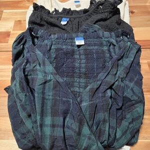 Old Navy Plaid and Solid Smocked Tops
